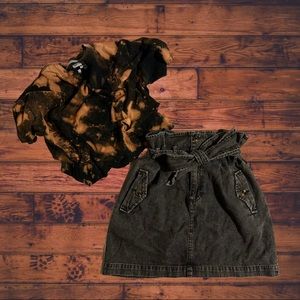 Black Acid-Wash| Denim Miniskirt | Paper Bag Waist